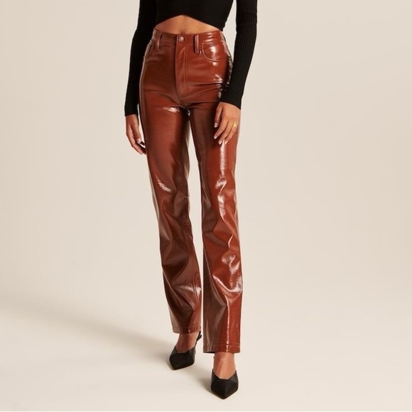 Abercrombie & Fitch Pants - Abercrombie & Fitch Curve Love 90s Straight Ultra High Rise Pants Leather Sz 32